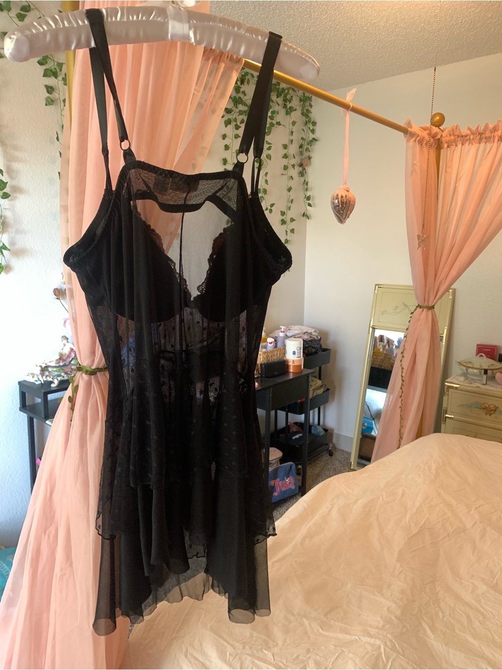 Vintage Black Sheer Embroidered Floral Chemise - Women Intimates & Sleepwear - Picture 6 of 7
